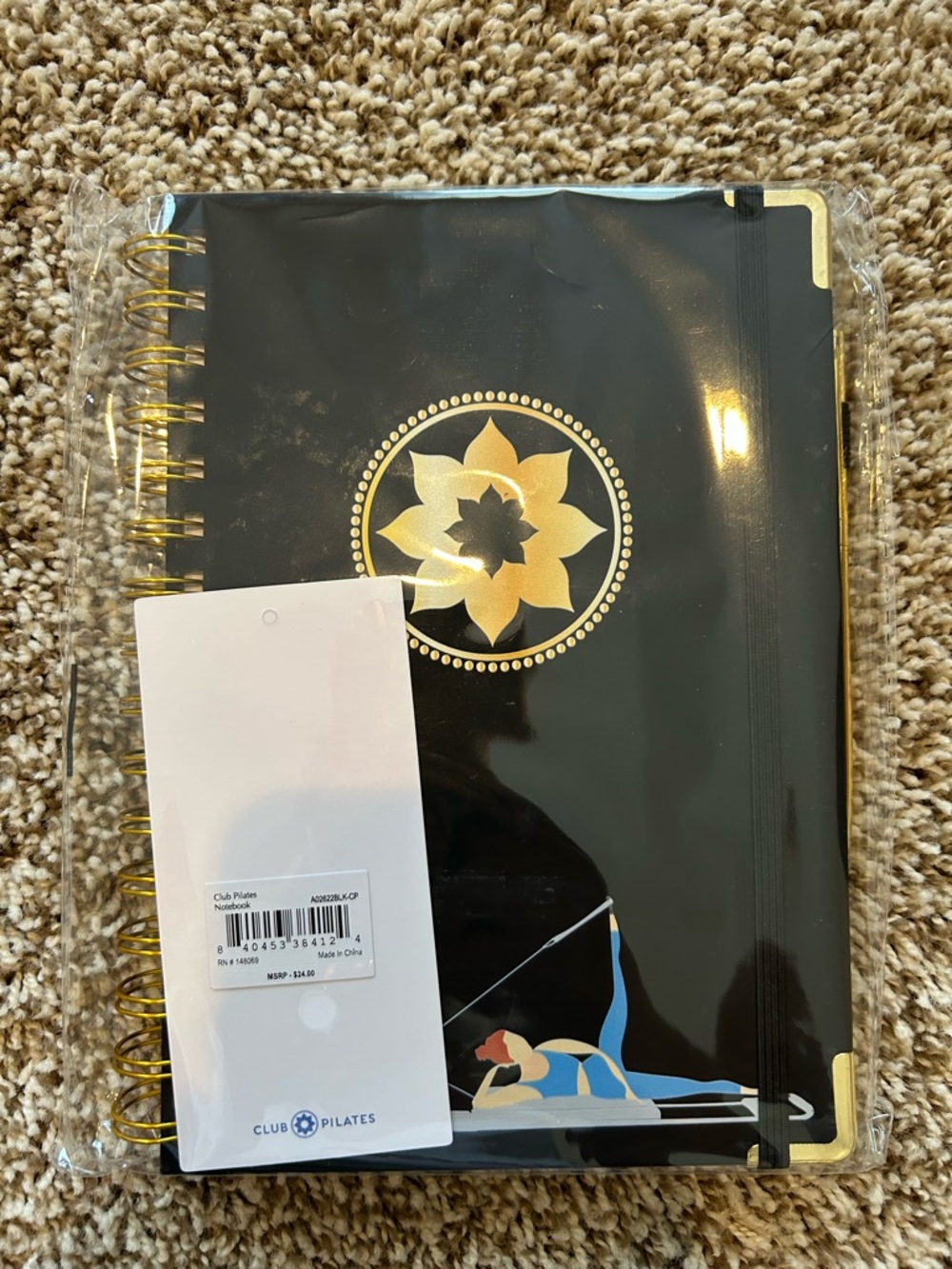 Club Pilates Black & Gold Spiral Journal with Elastic Band